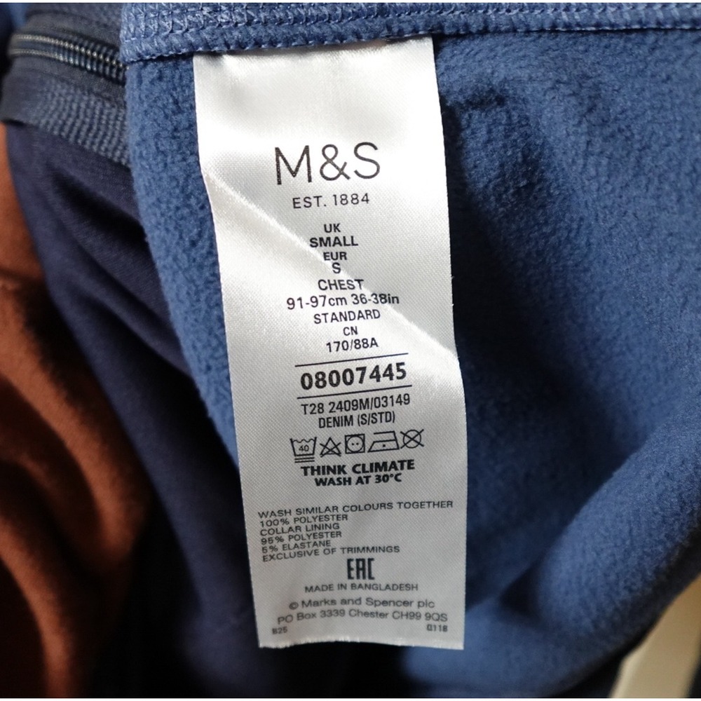 Marks and Spencer Mens Fleece Full Zip Jacket‎ Denim Blue Small T28 2409M - Picture 4 of 8